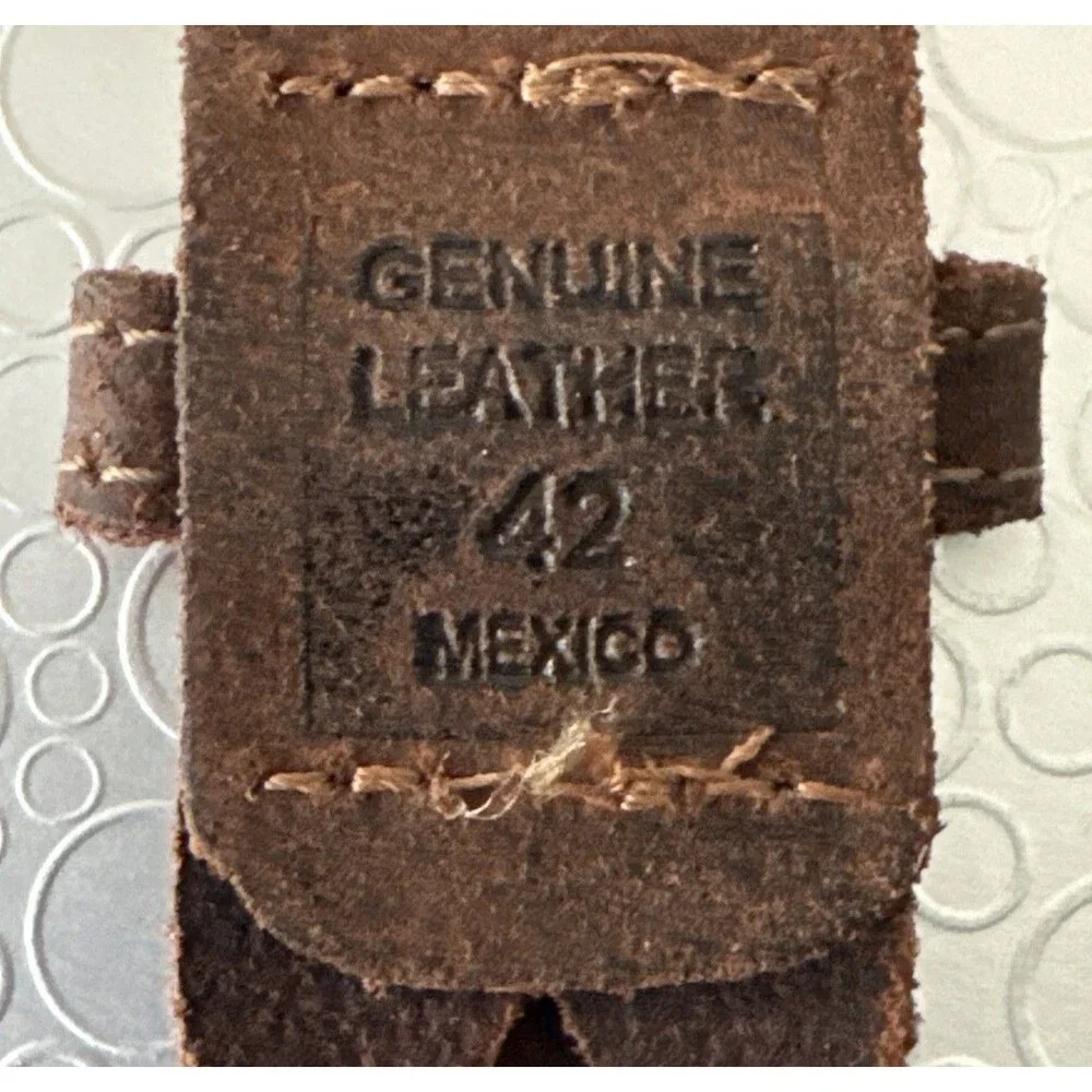 Vintage Mexico Braided Leather Belt 42 Mens Brown Wide Open Weave Brass Chevron